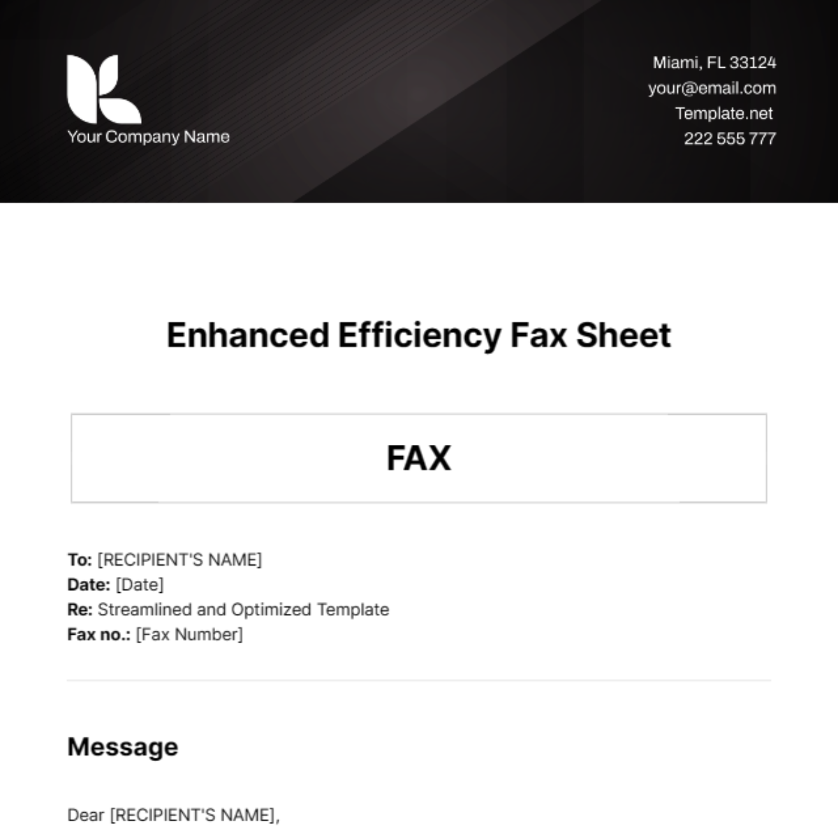 Enhanced Efficiency Fax Sheet Template