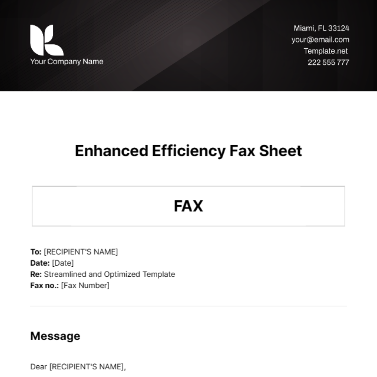 Enhanced Efficiency Fax Sheet Template - Edit Online & Download