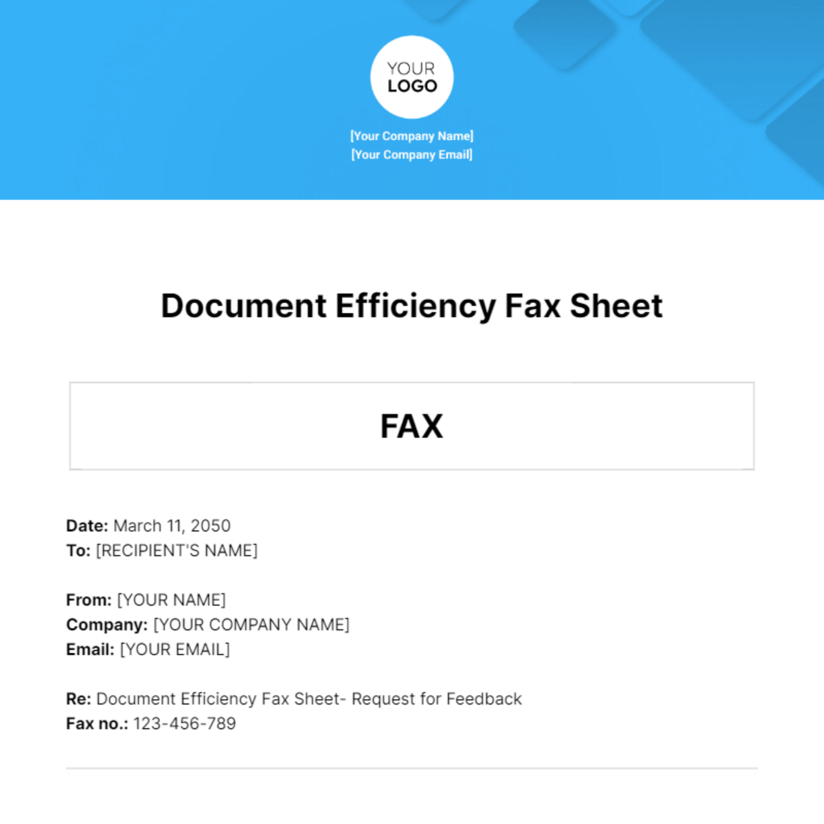 Document Efficiency Fax Sheet Template
