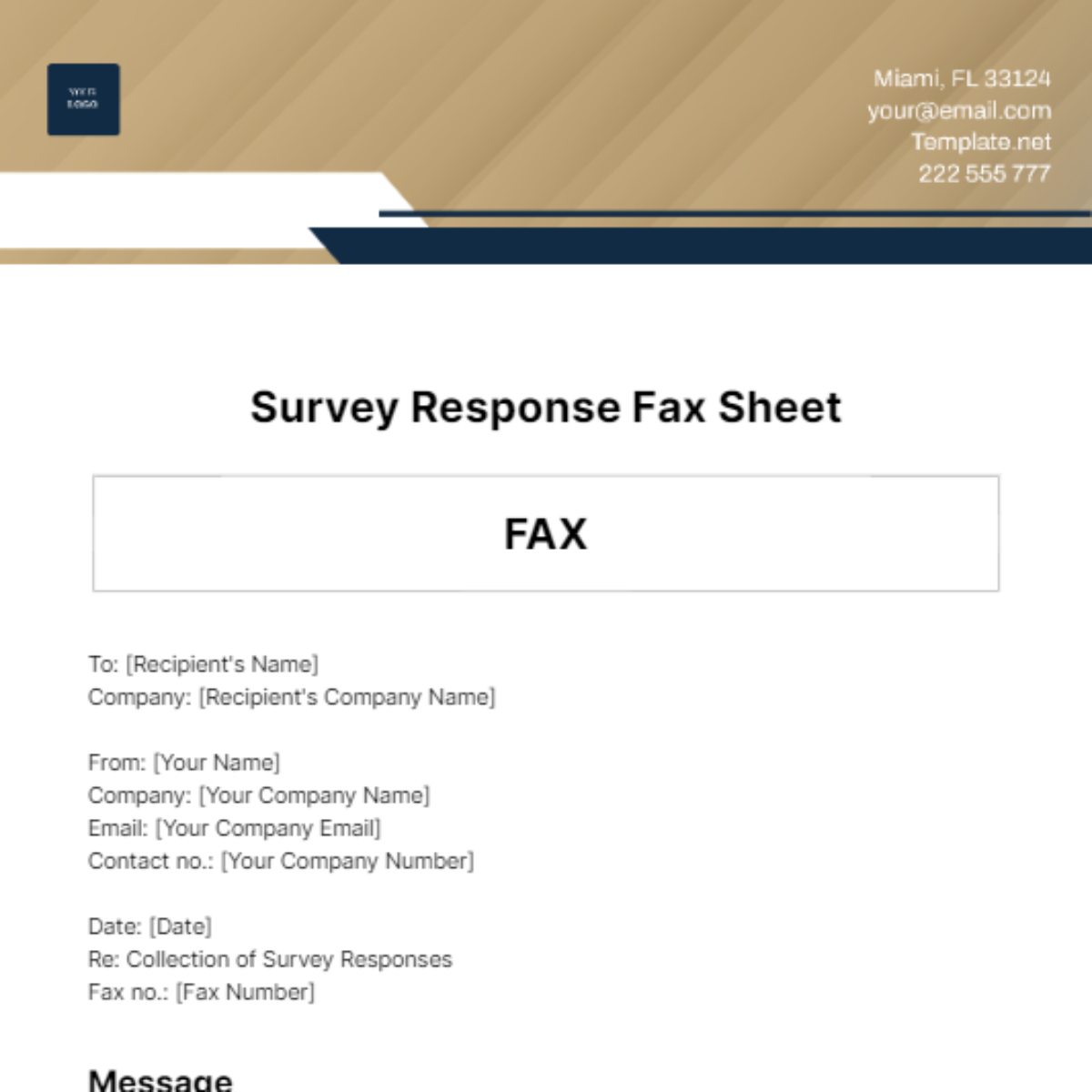 Survey Response Fax Sheet Template