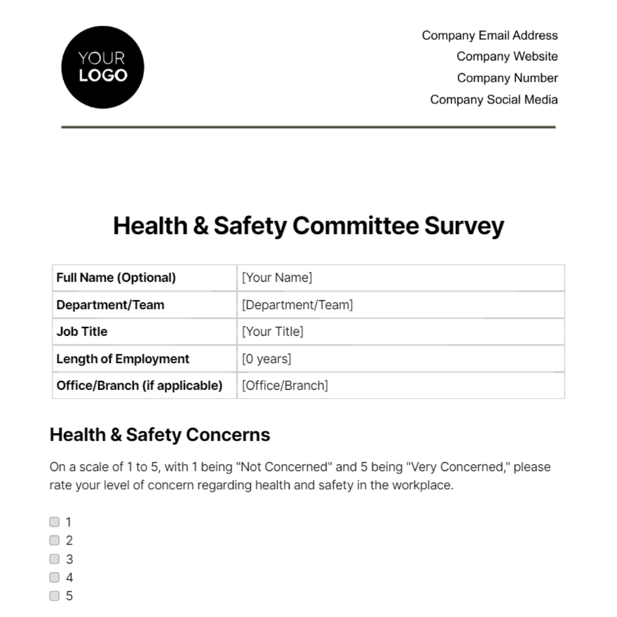 Health & Safety Committee Survey Template