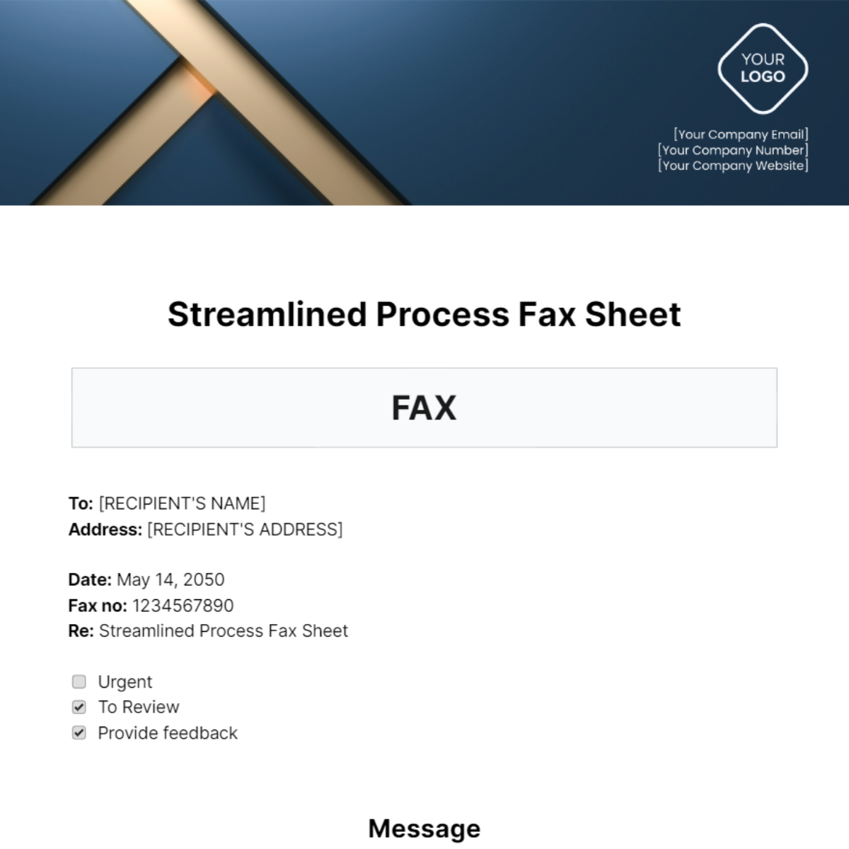 Streamlined Process Fax Sheet Template