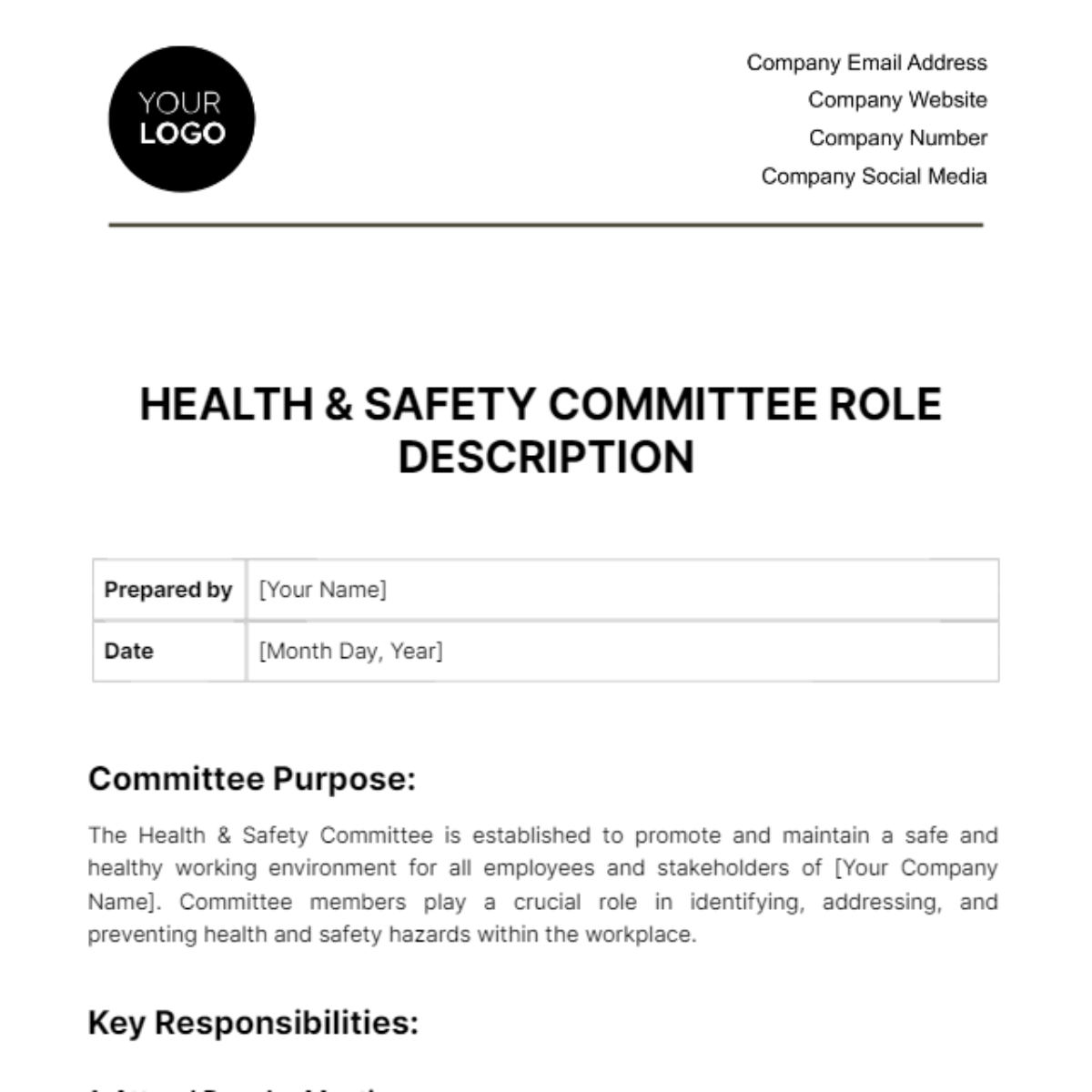 Free Health & Safety Committee Role Description Template