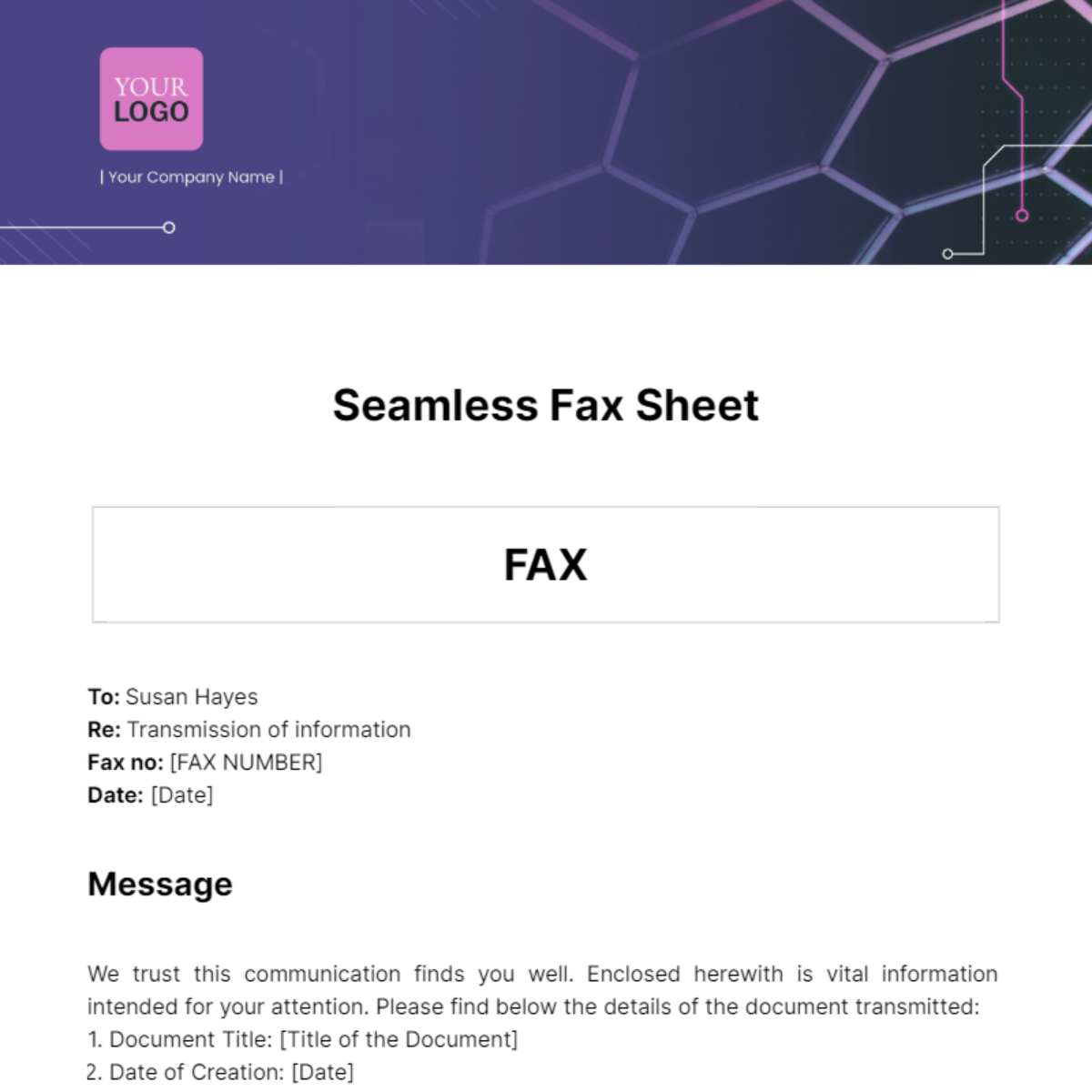 Seamless Fax Sheet Template