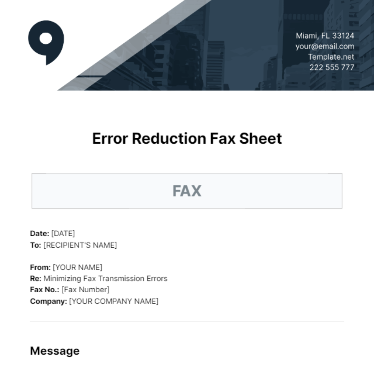 Error Reduction Fax Sheet Template - Edit Online & Download