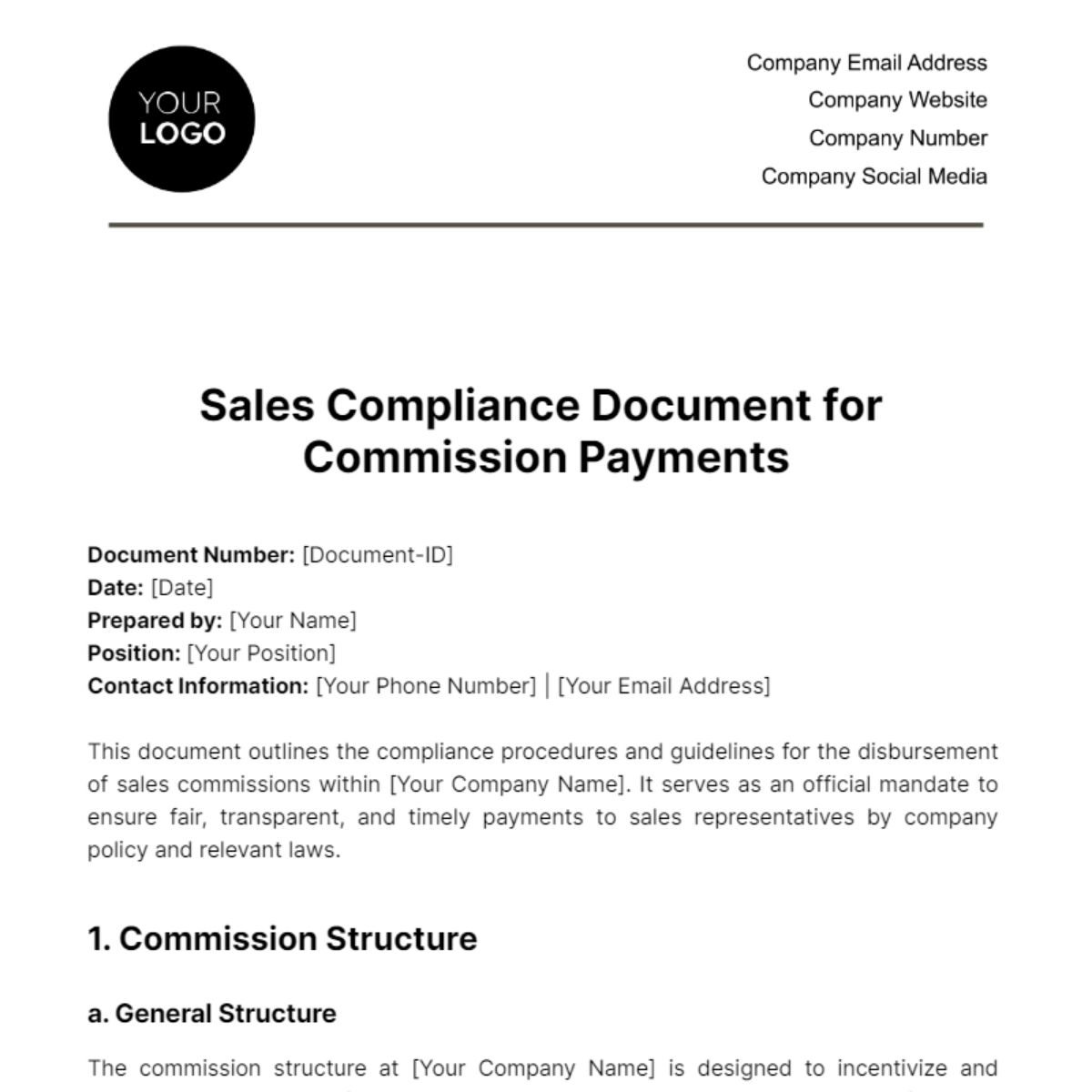 Free Sales Compliance Document for Commission Payments Template