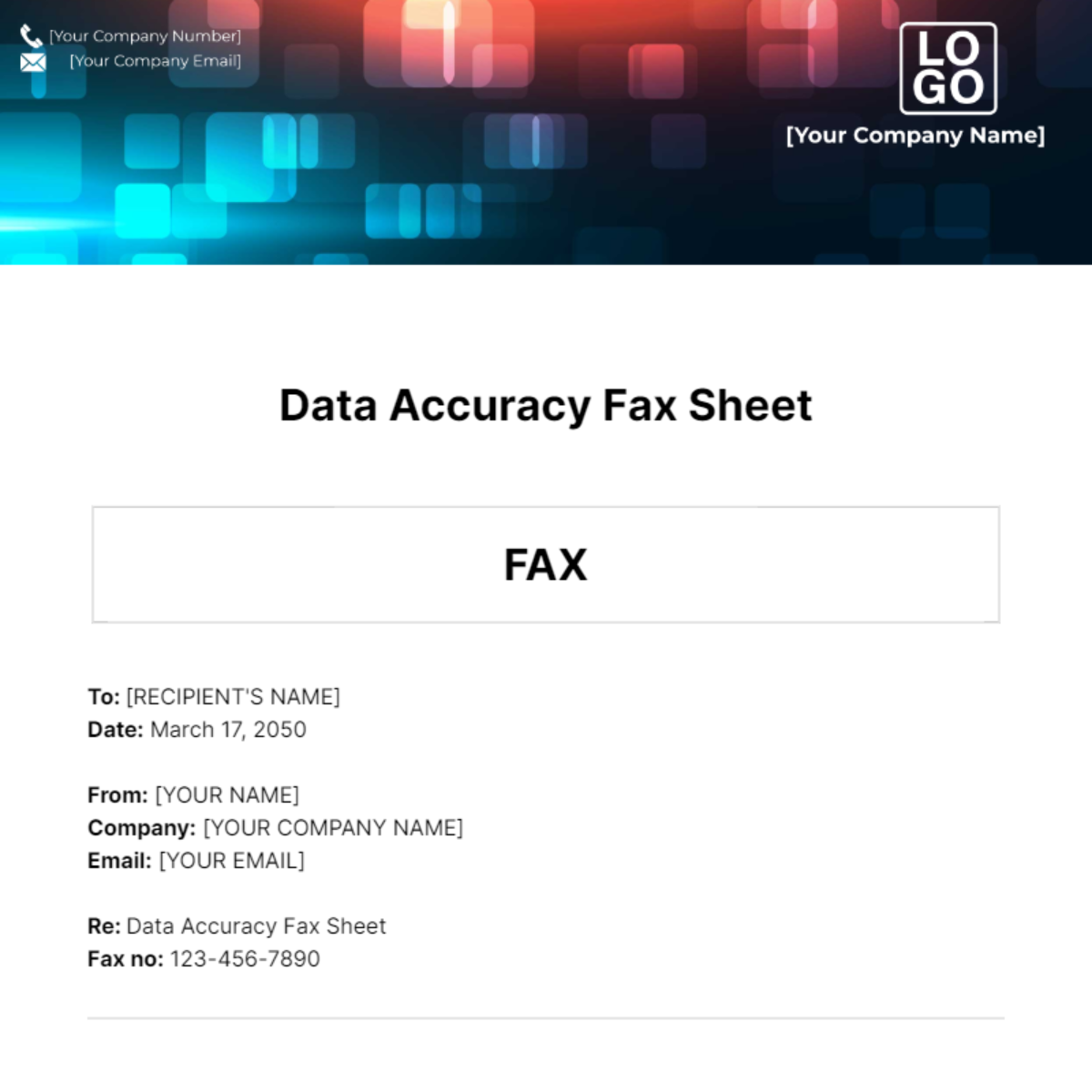 Data Accuracy Fax Sheet Template