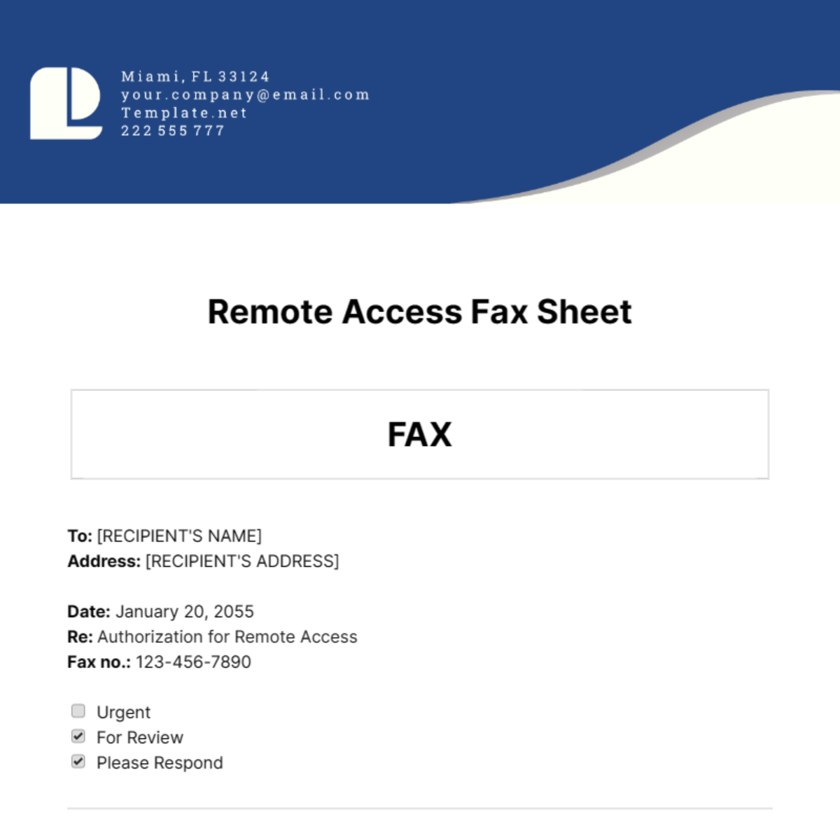 Remote Access Fax Sheet Template - Edit Online & Download