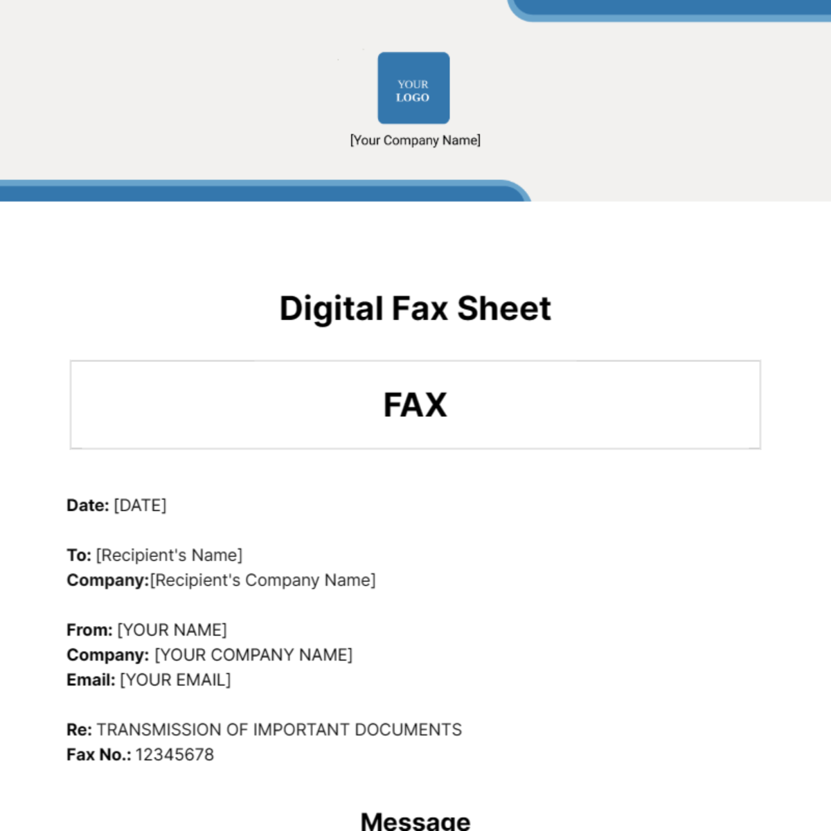 Digital Fax Sheet Template