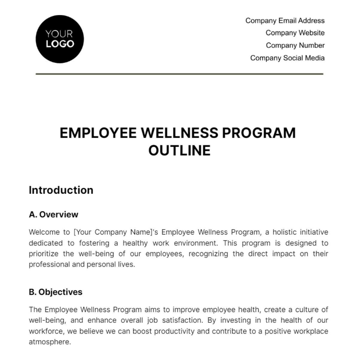 Employee Wellness Program Outline Template - Edit Online & Download