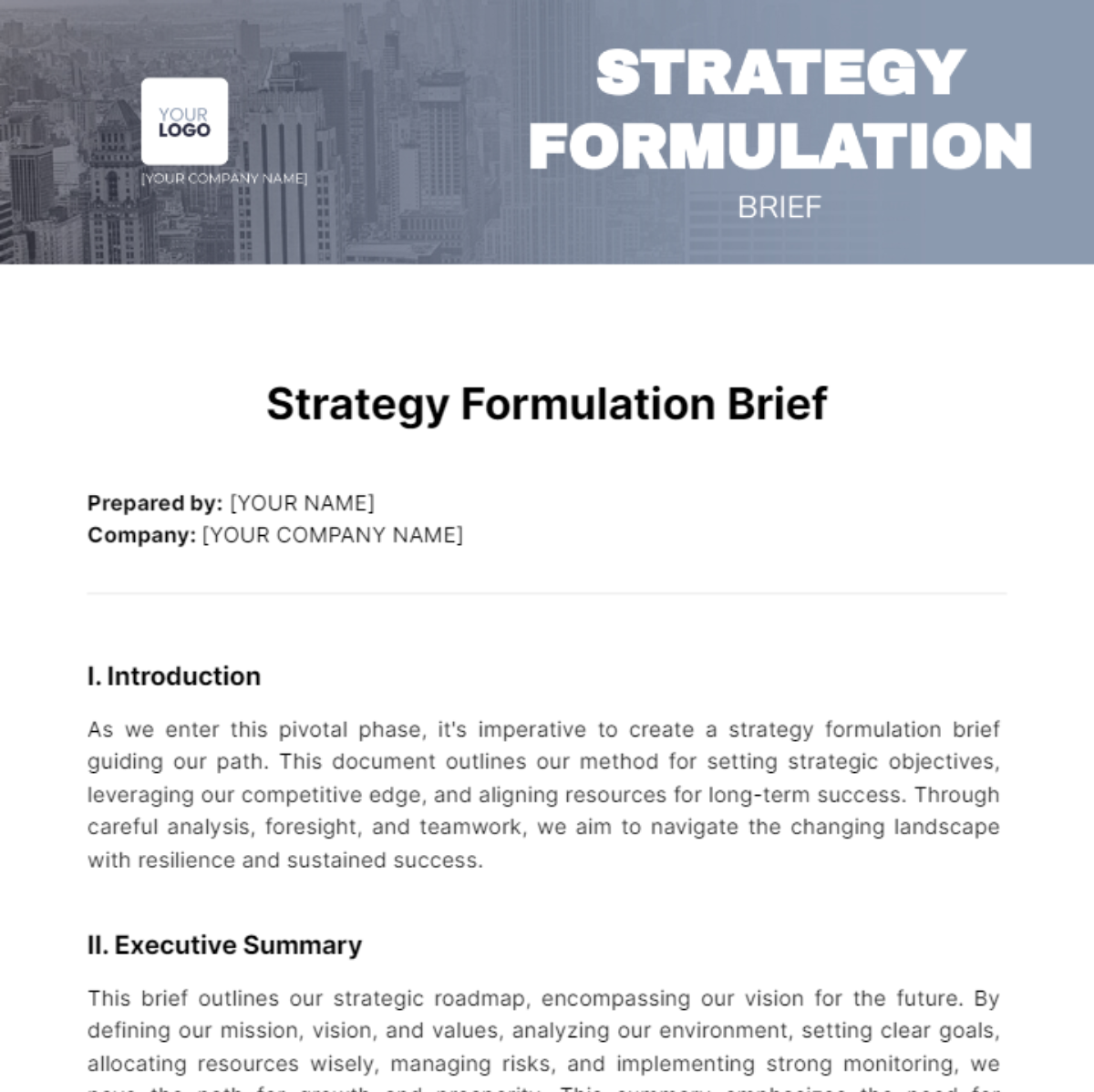 Free Strategy Formulation Brief Template