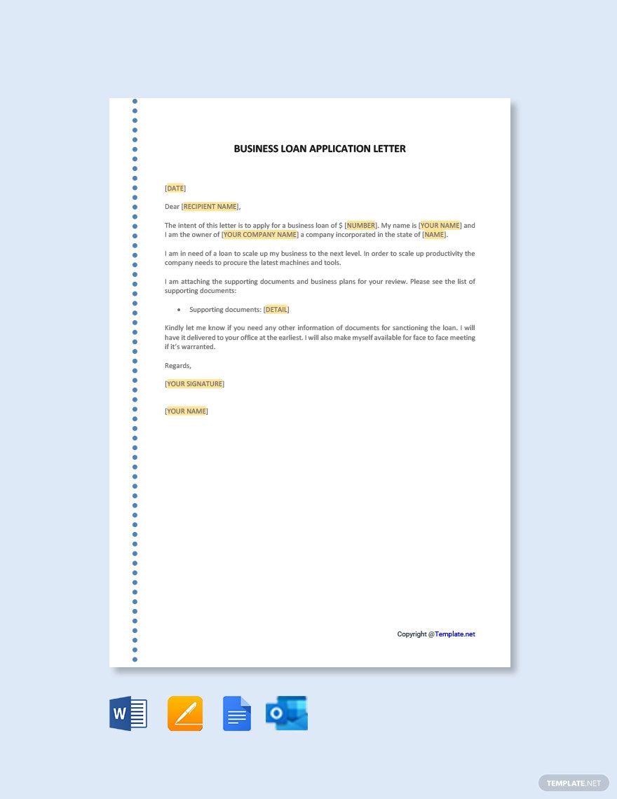 Business Loan Application Letter Template in Google Docs, Word, Pages, Outlook, PDF - Download | Template.net