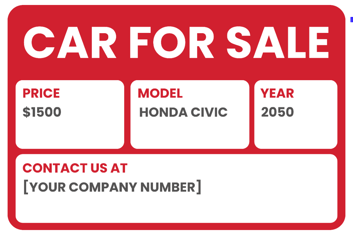 Car for Sale Sign