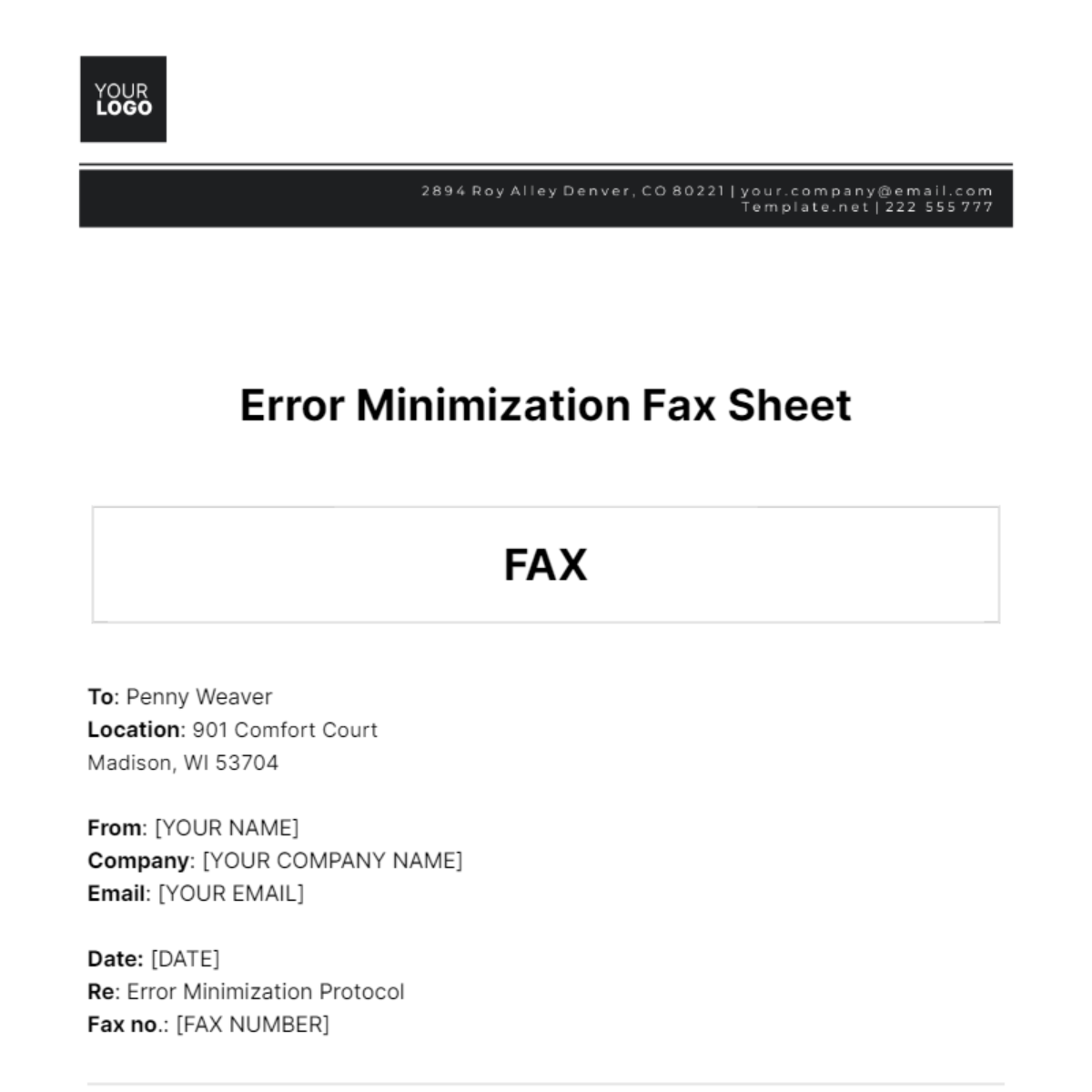 Error Minimization Fax Sheet Template