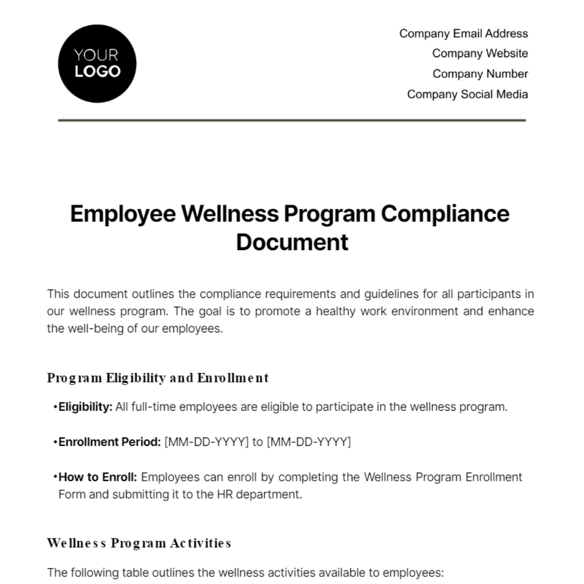 Employee Wellness Program Compliance Document Template - Edit Online & Download