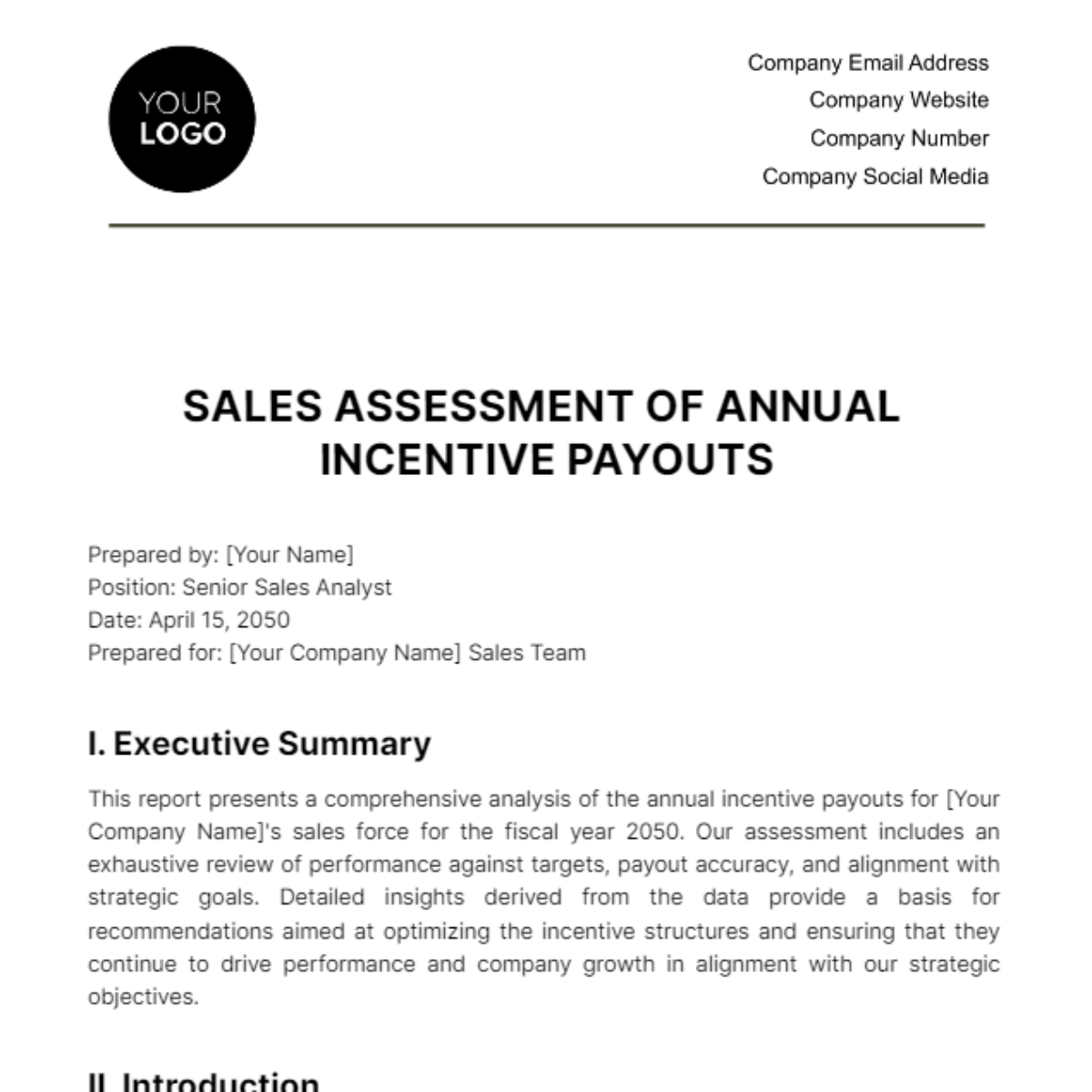 Sales Assessment of Annual Incentive Payouts Template