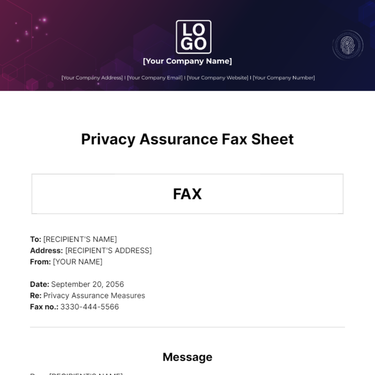 Privacy Assurance Fax Sheet Template - Edit Online & Download