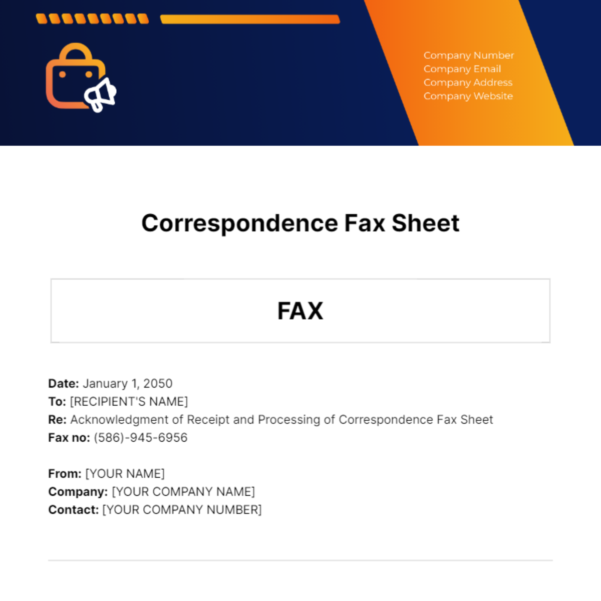 Correspondence Fax Sheet Template