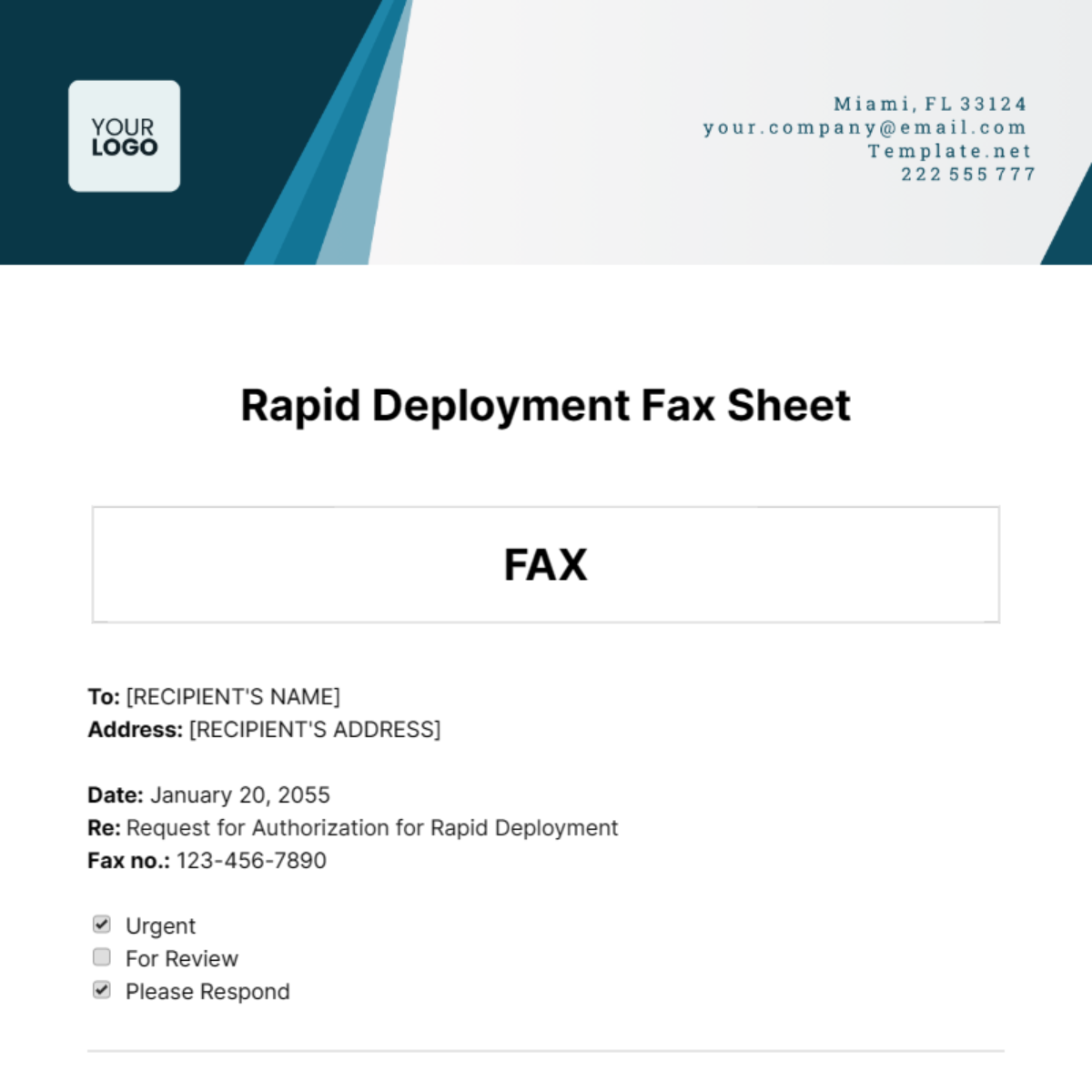 Rapid Deployment Fax Sheet Template - Edit Online & Download