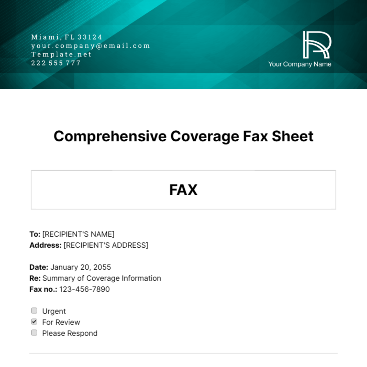 Comprehensive Coverage Fax Sheet Template - Edit Online & Download