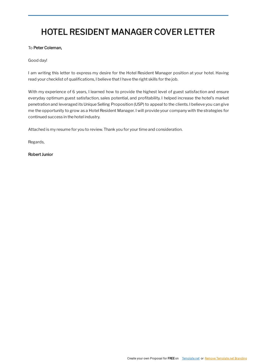 Free Hotel Resident Manager Cover Letter Template.jpe
