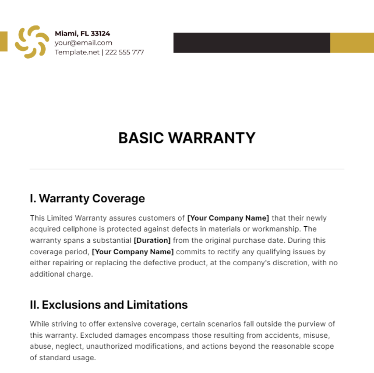 Basic Warranty Template