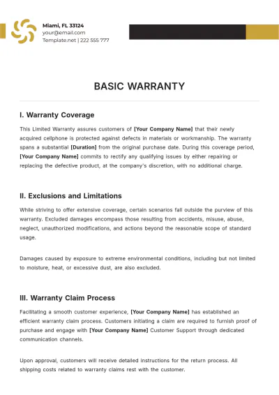 Free Basic Warranty Template to Edit Online