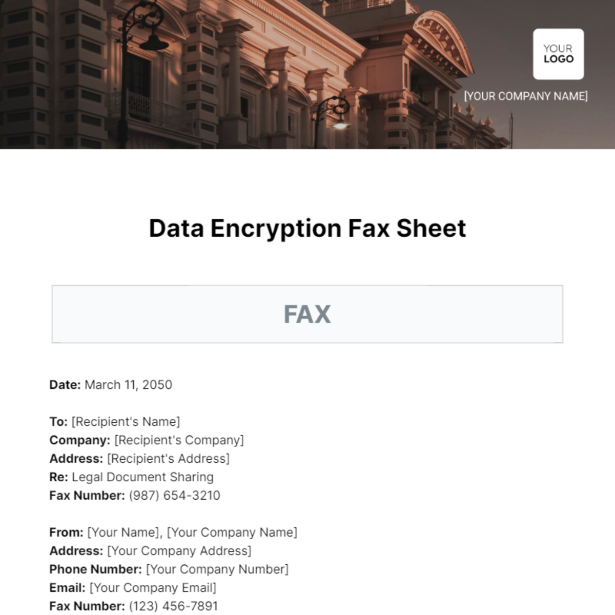 Data Encryption Fax Sheet Template