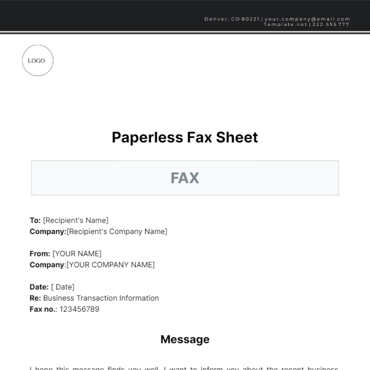 Paperless Fax Sheet Template