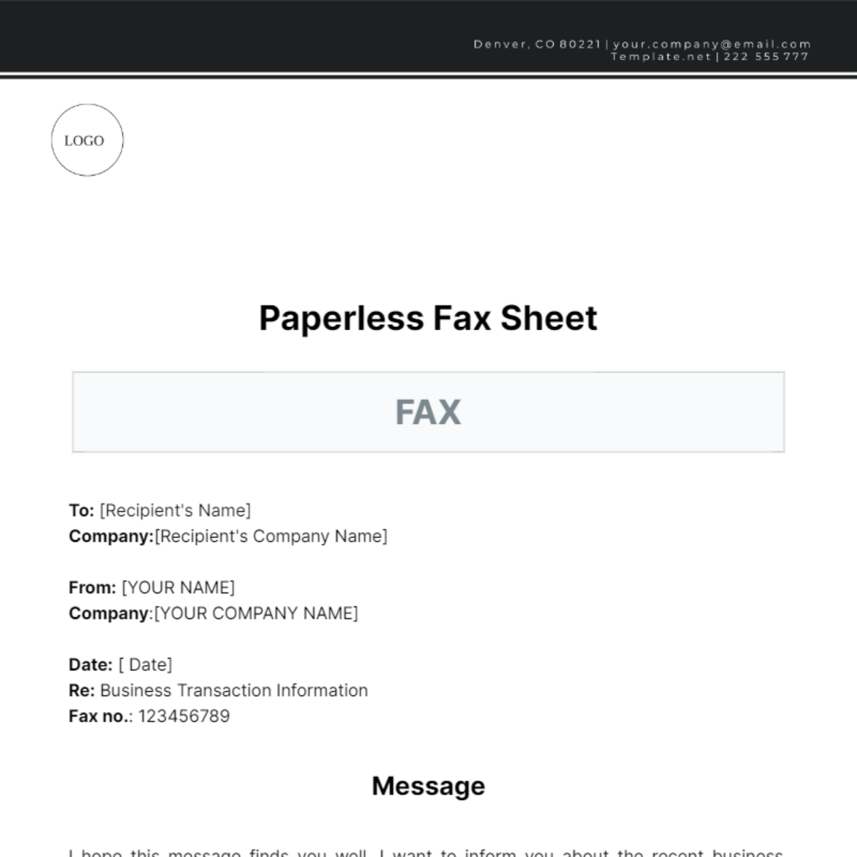 Paperless Fax Sheet Template - Edit Online & Download