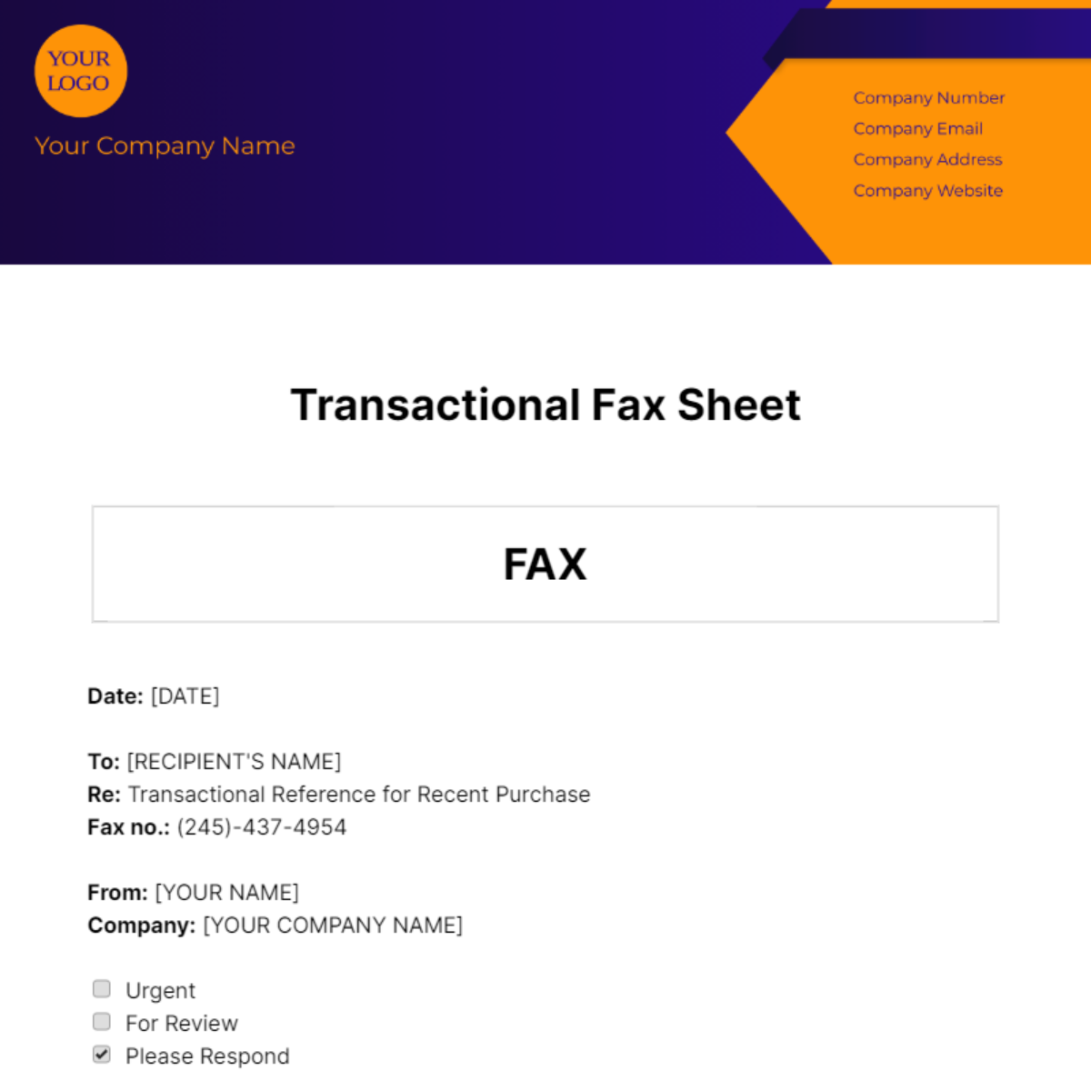 Transactional Fax Sheet Template