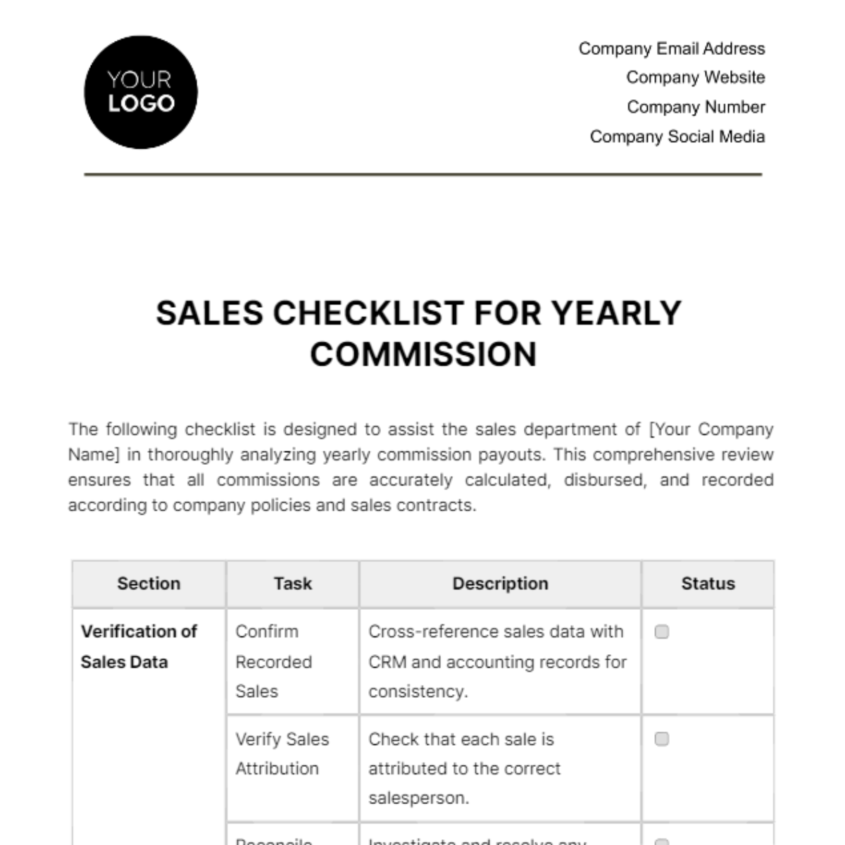 Free Sales Checklist for Yearly Commission Analysis Template