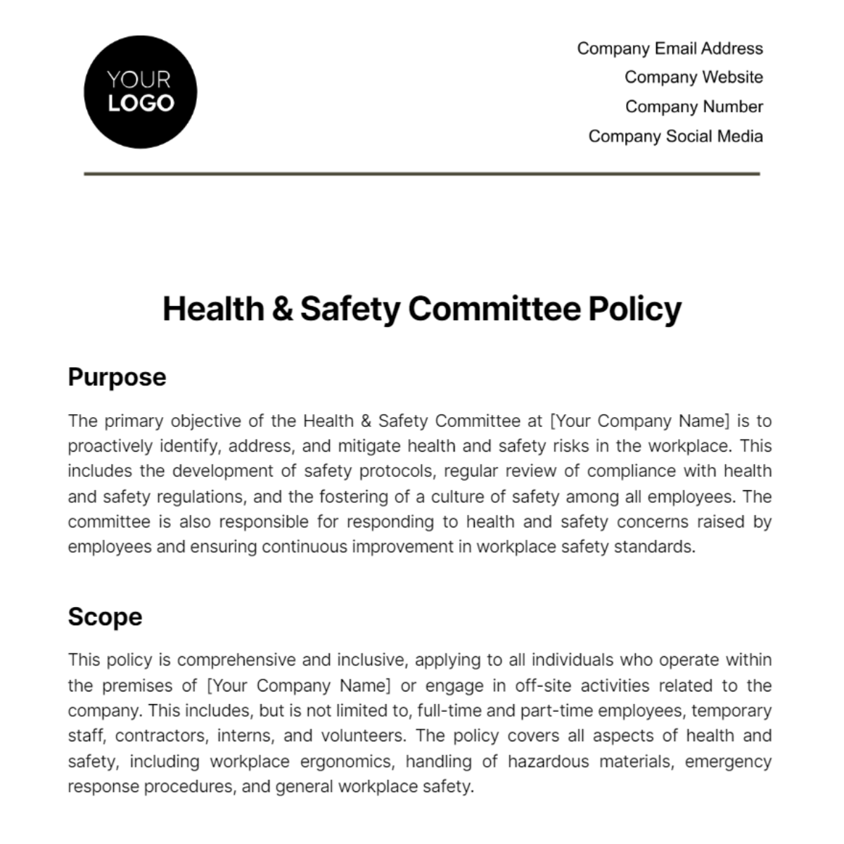 Health & Safety Committee Policy Template