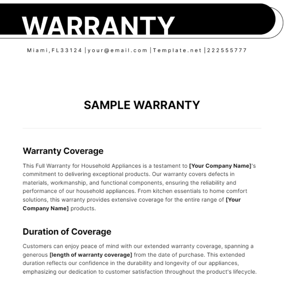 Sample Warranty Template