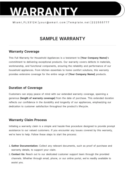 Free Sample Warranty Template to Edit Online