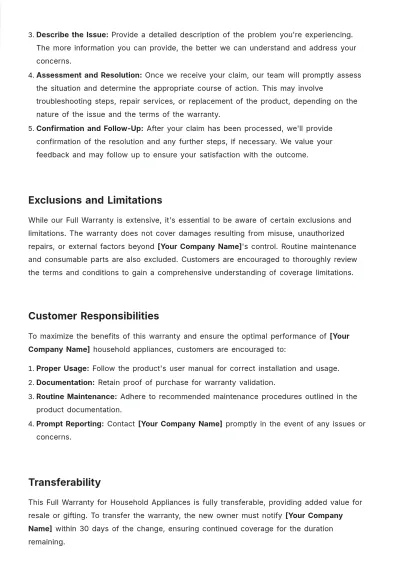Free Sample Warranty Template to Edit Online