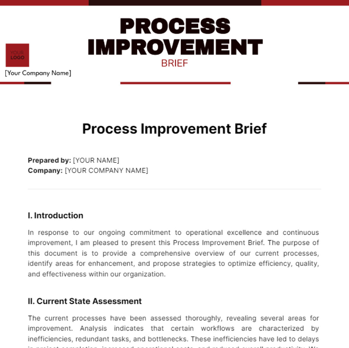 Free Process Improvement Brief Template