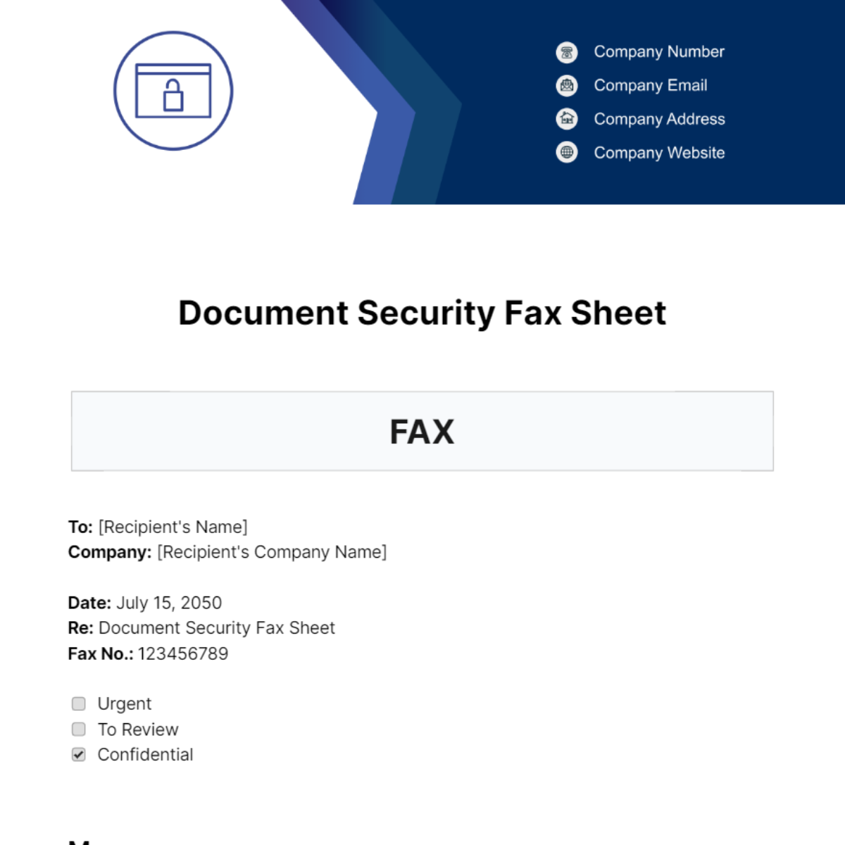 Document Security Fax Sheet Template