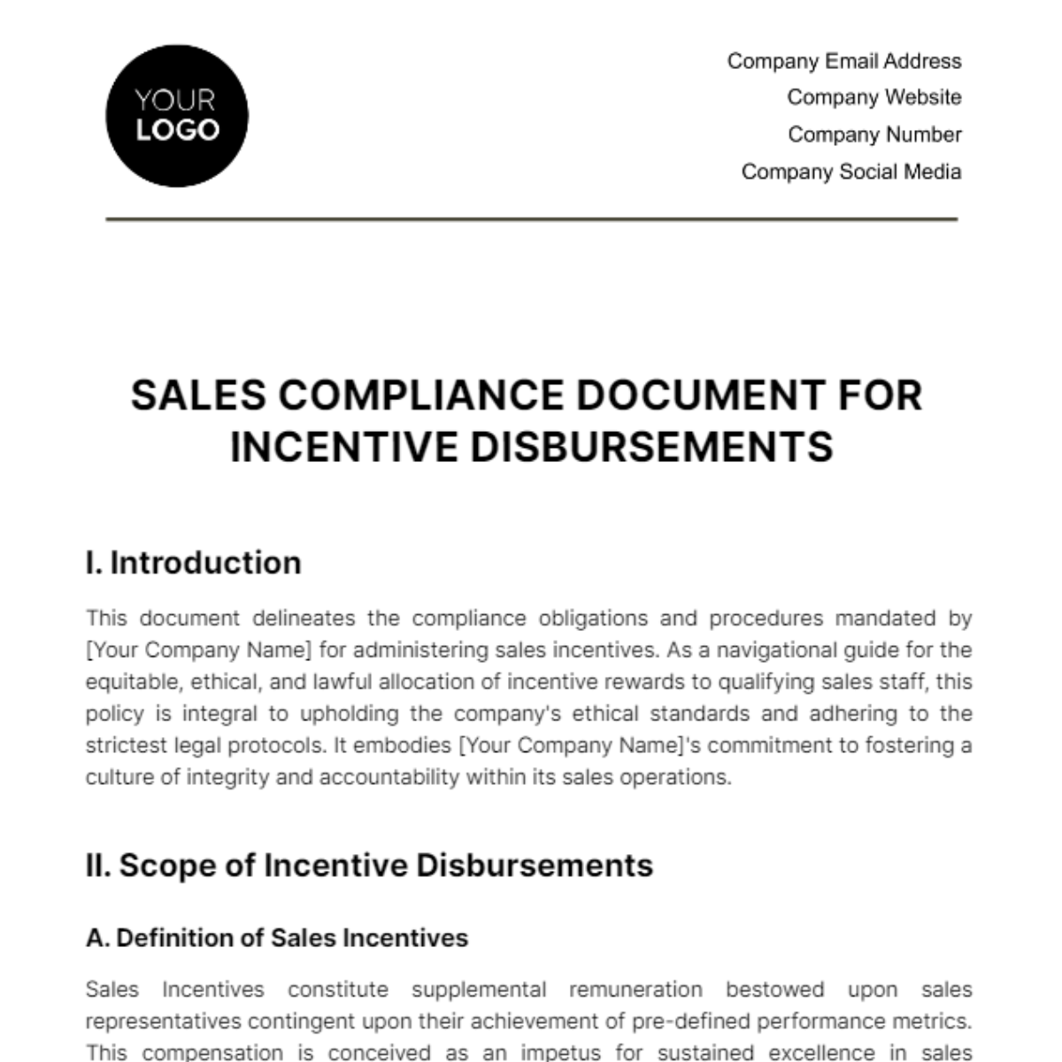 Free Sales Compliance Document for Incentive Disbursements Template