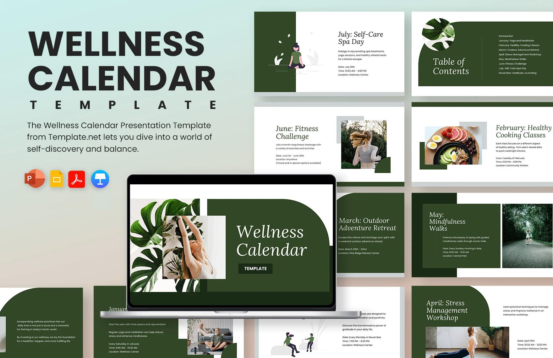 Wellness Calendar Template in PDF, PowerPoint, Google Slides, Apple Keynote
