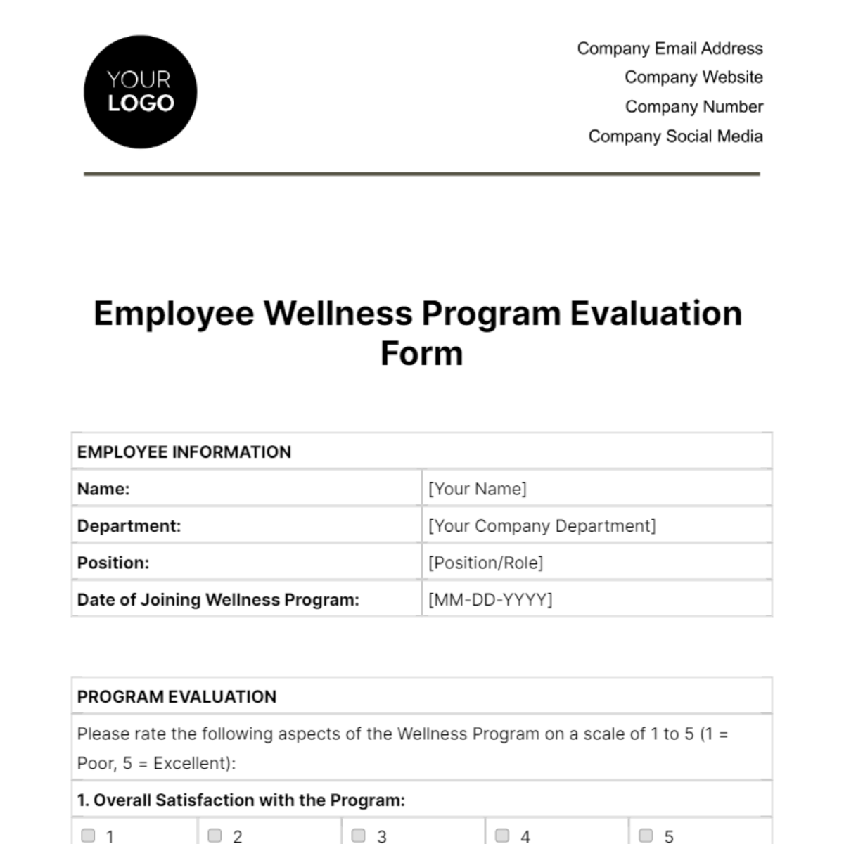 Employee Wellness Program Evaluation Form Template - Edit Online & Download