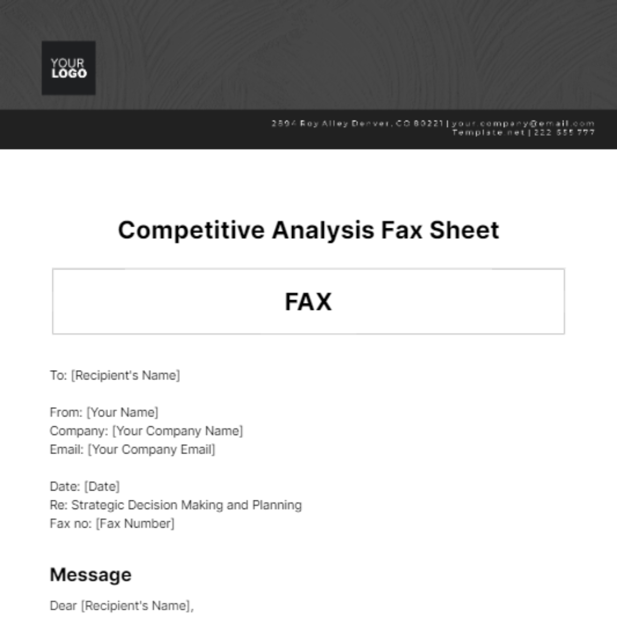 Competitive Analysis Fax Sheet Template - Edit Online & Download