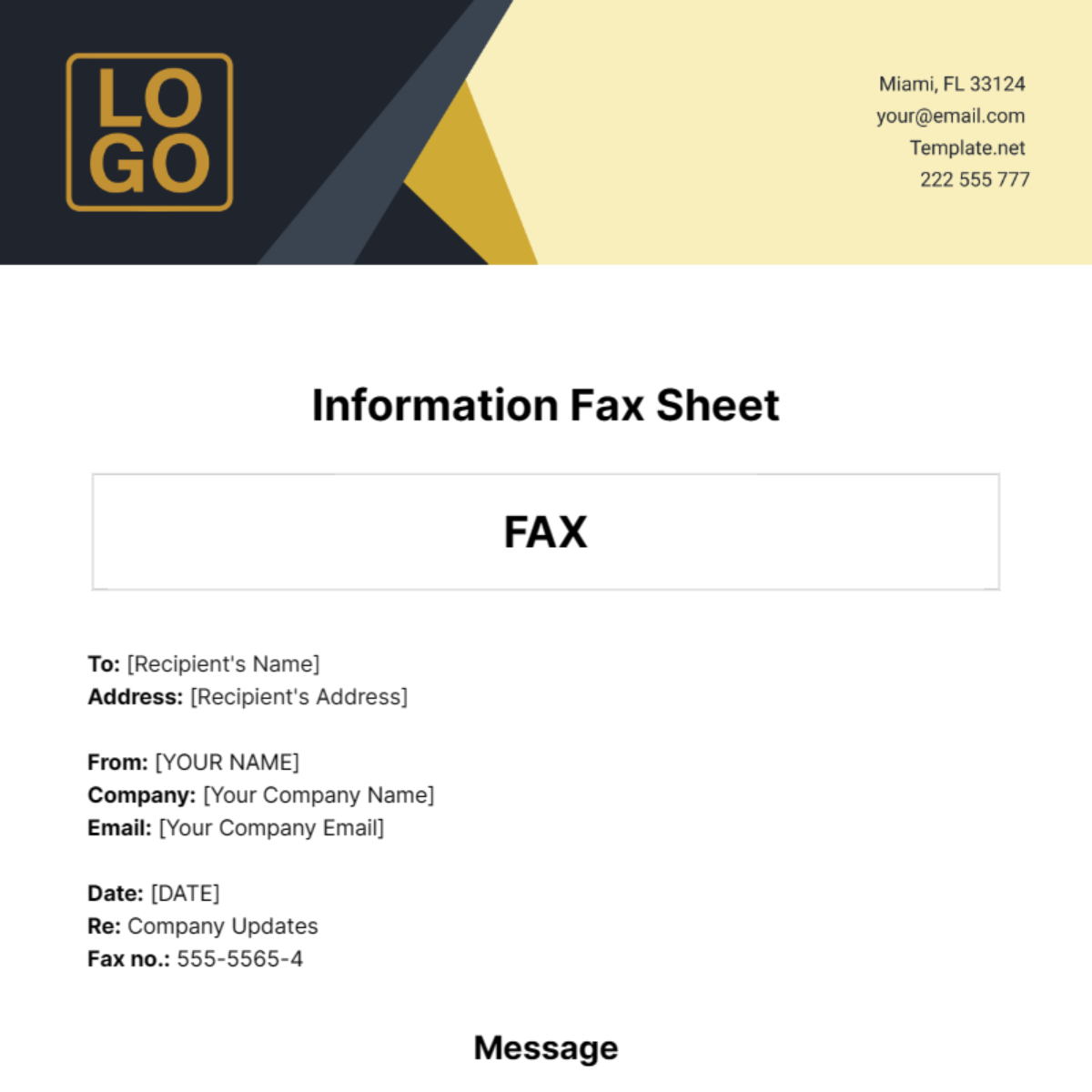 Information Fax Sheet Template