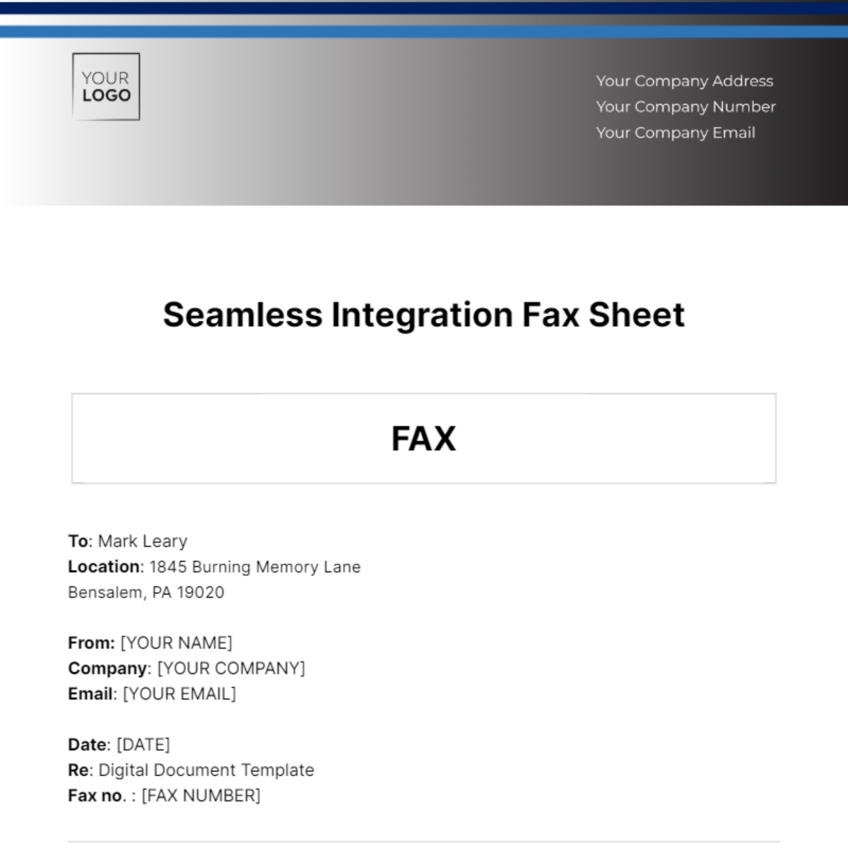 Seamless Integration Fax Sheet Template