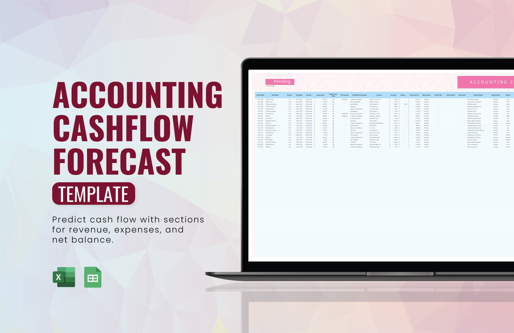 Accounting Cashflow Forecast Template in Excel, Google Sheets