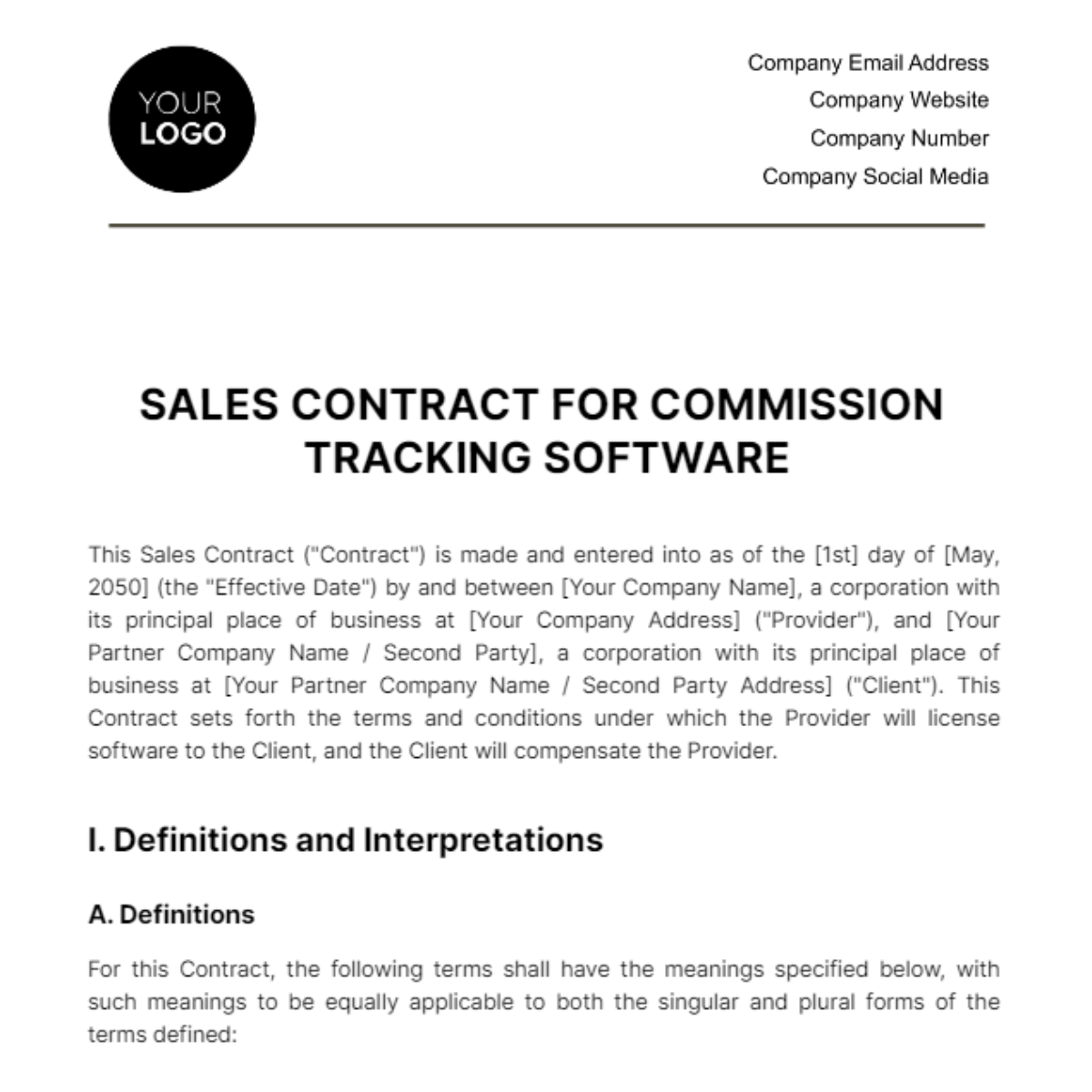 Sales Contract for Commission Tracking Software Template