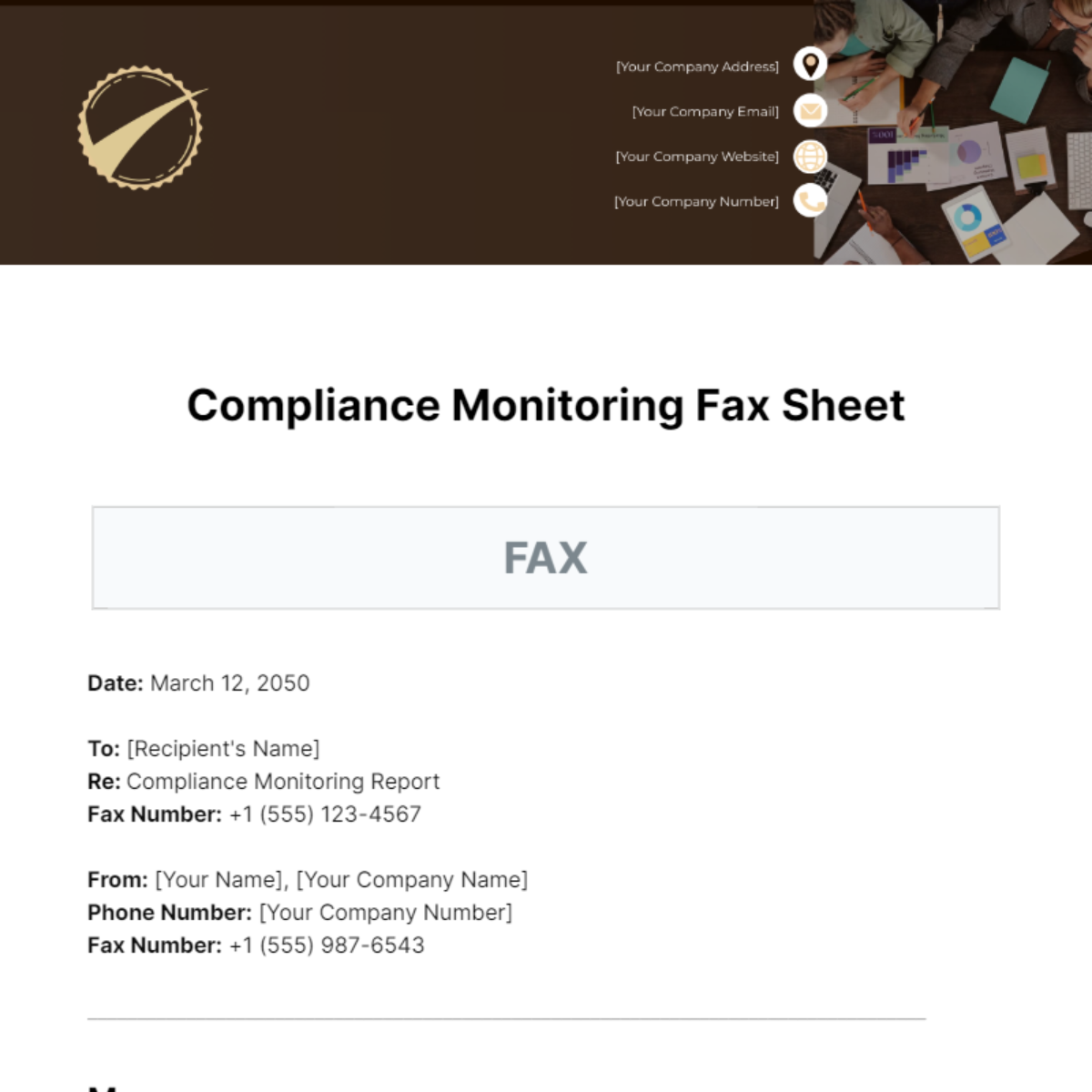 Compliance Monitoring Fax Sheet Template