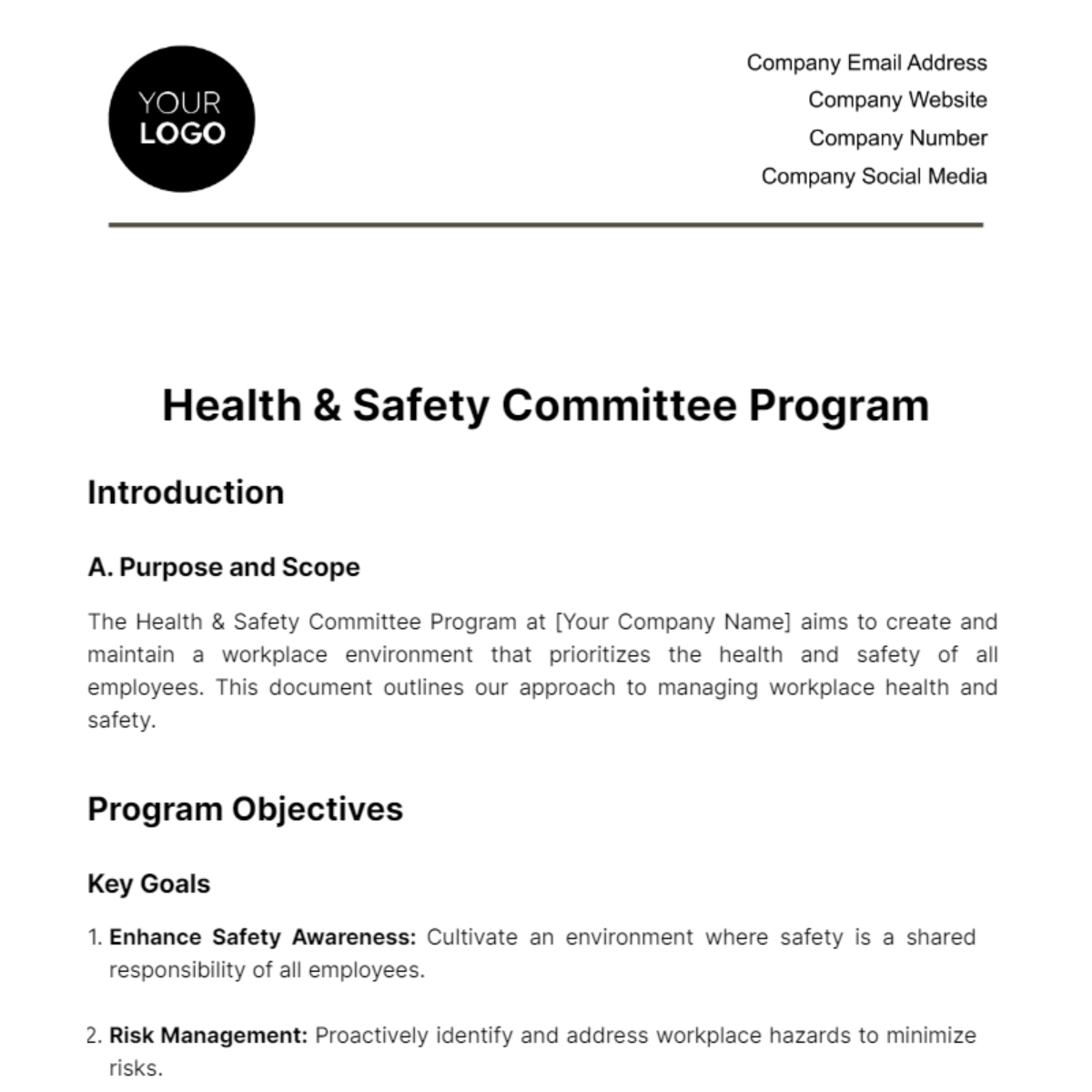 Free Health & Safety Committee Program Template