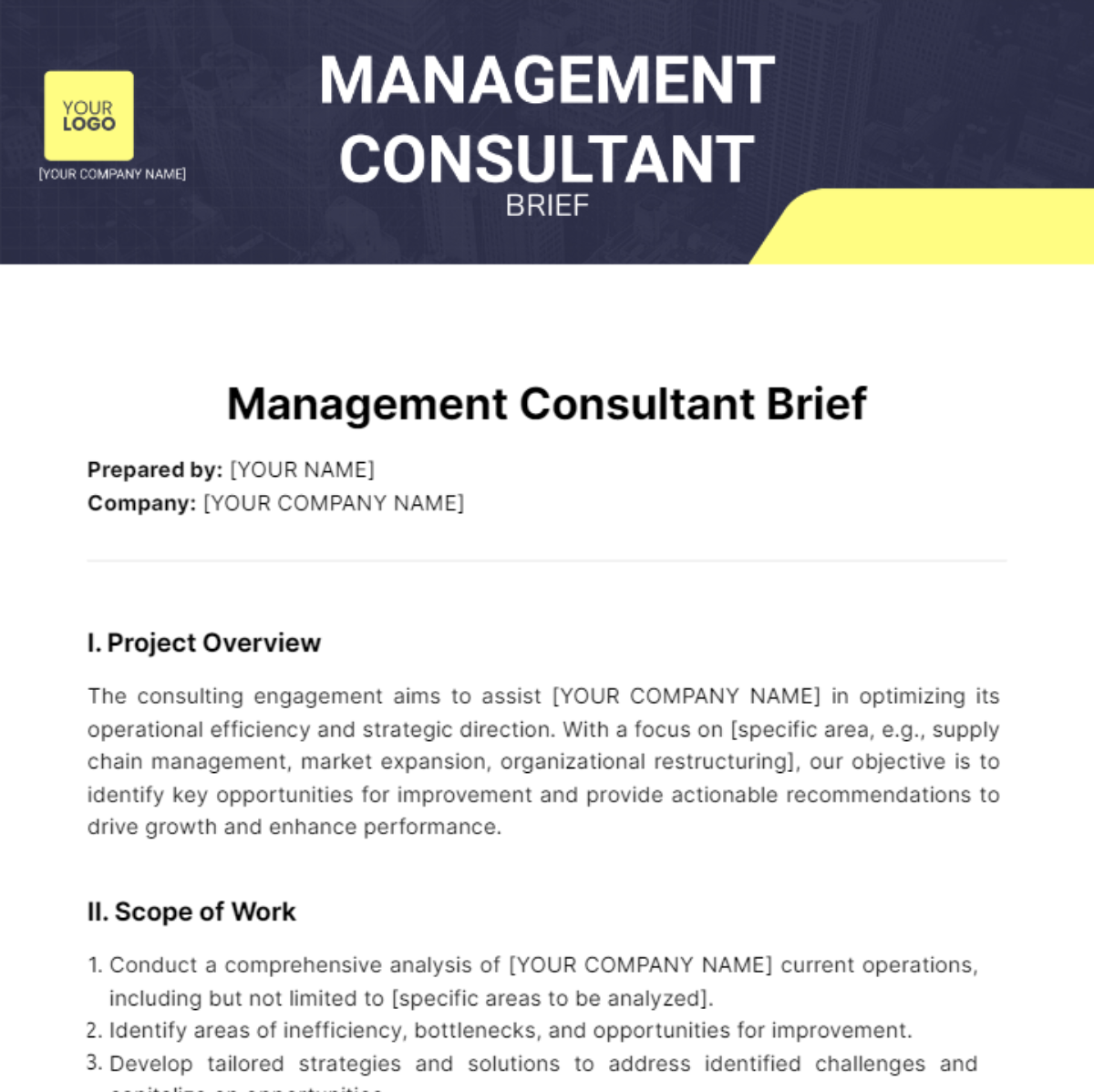 Management Consultant Brief Template