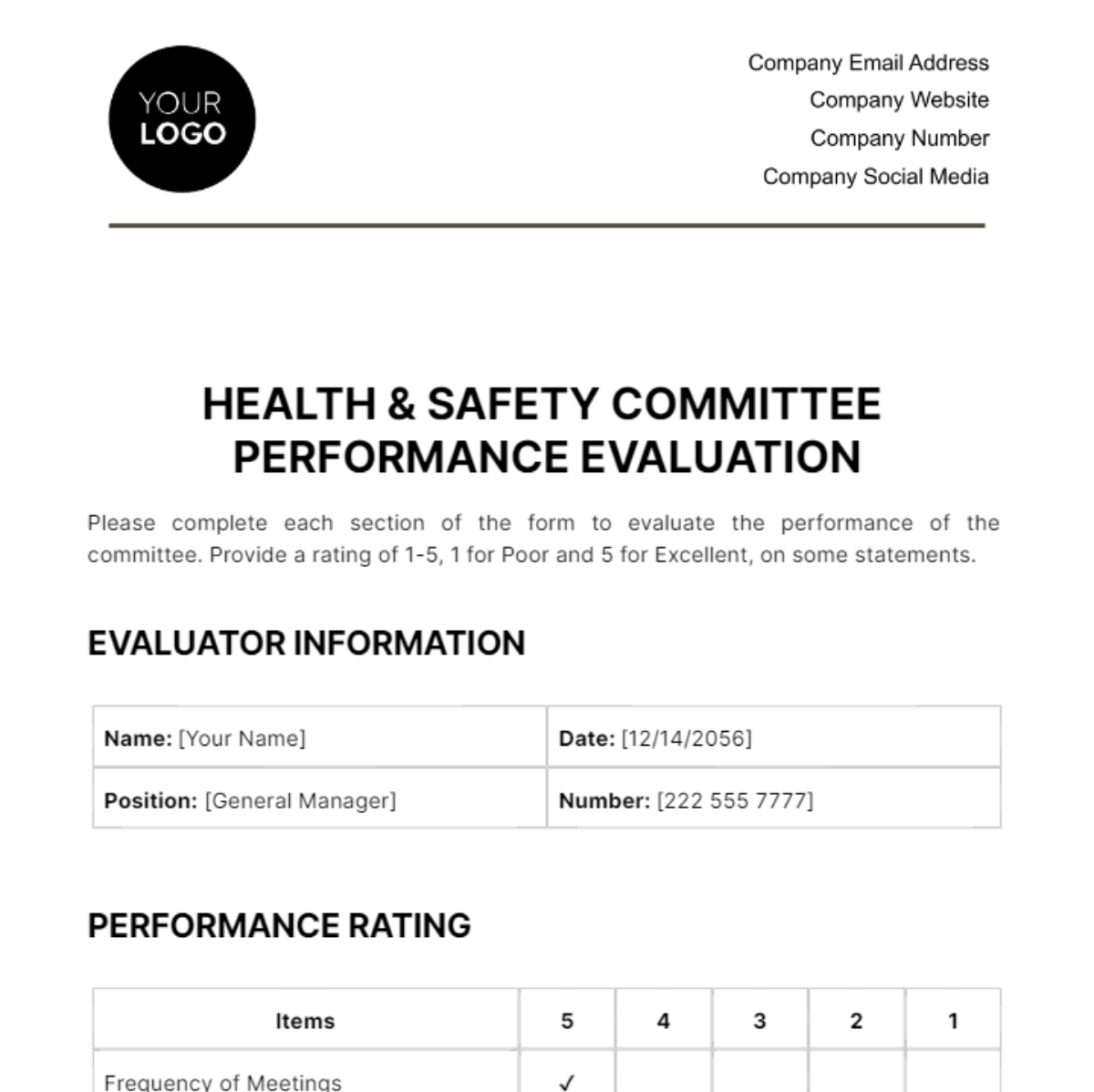 Health & Safety Committee Checklist Template Edit Online & Download